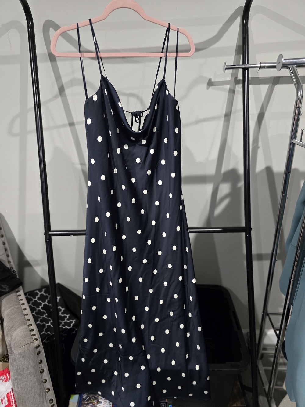 Old Navy Navy Blue Polka Dot Maxi Slip Dress